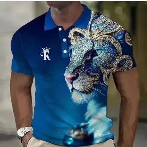 Roar de Estilo: Camisa Polo Estampada com Leão 3D para Homens