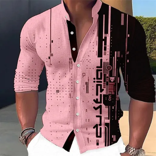 Camisas masculinas de peito único, estampa estampada, manga comprida, roupas masculinas, tops cardi de baile, moda luxo leve, 2024